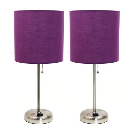 LIMELIGHTS Brushed Steel Stick Lamp with Charging Outlet Set, Purple, PK 2 LC2001-PRP-2PK